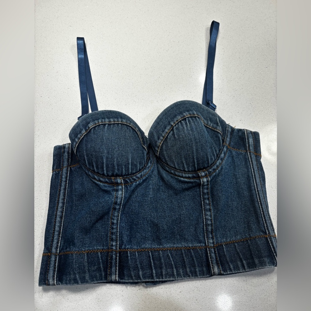 Denim Bustier Top with adjustable Straps and‎ back built in pads Size 34B